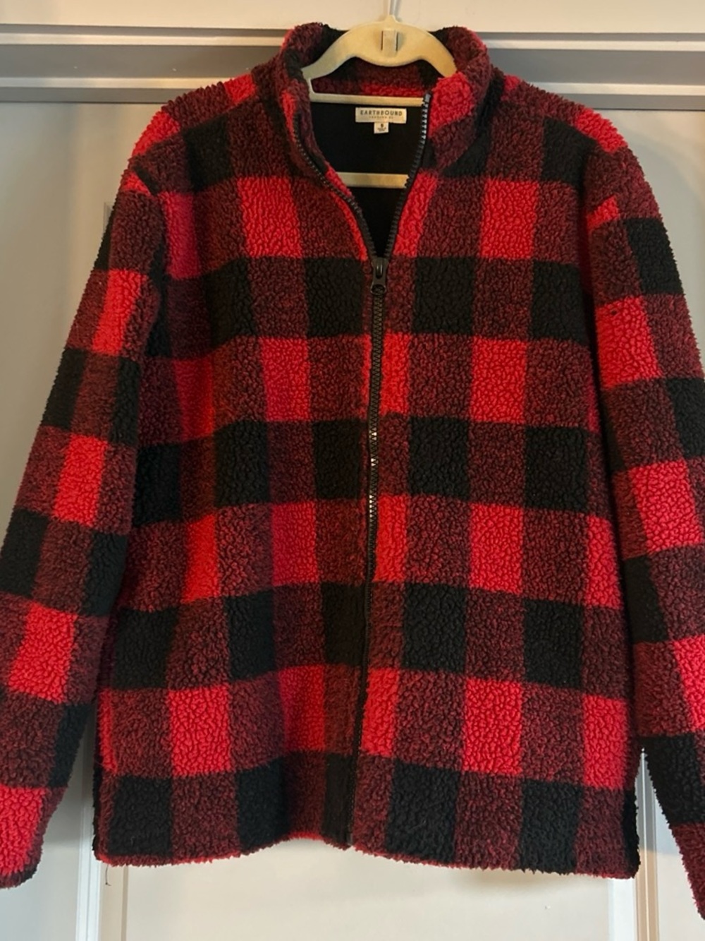 EARTHBOUND Red and Black Buffalo Check Sherpa Zip Jacket